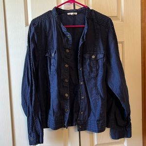 Maurices snap front navy jacket with eyelet details. 3X